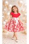 Heart Patterned Balloon Sleeves Pearl Collar Lace Belted Bowknot Girls Dress