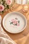Metal Fruit Plate 26 cm Cream Rose Patterned Nuts and Dessert Presentation Plate