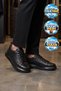 Men's Lace-Up Thick Comfortable Sole Stylish Black Genuine Leather Casual Sneaker Shoes 2592 - 3