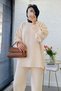 Premium Knitwear Set with Sleeves and Side Slits - Cream - 3