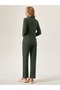 Khaki Soft Cotton Button Detailed Long Pajama Set - 6