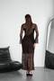 Women's Brown Crew Neck Spanish Sleeve Transparent Sleeve Skirt Evening Dress Graduation Dress - 5