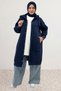 43077 Plus Size Three Thread Cap with Ribbed Sleeves and Hem - Navy Blue