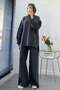 Premium Knitwear Set with Sleeves and Side Slits - Anthracite