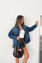 Women's Dark Blue Oversize Pocketed Buttoned 100% Cotton Denim Shirt Sofi̇a-6006 - 3