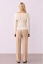 Ekru Off-Shoulder Gold Buckle Detail Tricot Blouse - 3