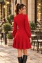 Stylish Touch with Waist Buckle - Women's Long Sleeve Semi-High Neck Flared Skirt Short Modal Dress - 3