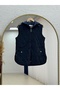 İclanur Metal Buttoned Zippered Hooded Inflatable Vest-En2219 Navy Blue - 2