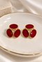Gold Plated Red Enamel Oval Women's Earrings - 2