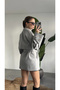 Women's Gray Medium Length Cashmere Coat with Belt, Double-Breasted Collar, Cape Detail, Short Coat - 2