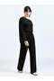 Black Round Neck Long Sleeve Wide Leg Cropped Top and Bottom Set - 6