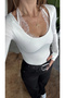 Women's White Lace Detailed Square Neck Long Sleeve Body Suit Snap Fastener Body - 2