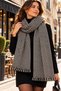 Milena | Women's Winter Shawl 70x180 cm | Black and White Houndstooth Pattern Oversized Tasseled Shoulder Shawl With Scarf