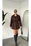 Women's Brown Medium Length Cashmere Coat with Belt, Double Breasted Collar, Cape Detail Jacket, Short Coat - 2