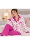 Long Sleeve, Buttoned, Pocketed, Floral Patterned 100% Cotton Women's Pajama Set - 2