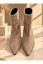 Women's Mink Suede Curly Detailed Thin Heeled Boots - 4