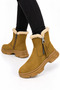 Women's nubuck ankle boots with faux fur lining, cold weather protection, and side zipper detail - tan - 3