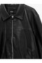 Long Sleeve Shirt with Pockets and Faux Leather Jacket with Collar and Zipper - 3
