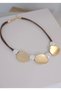 Leather Rope Plate Row Gold Silver Necklace - 2