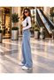 Sparkling Stones, Modern Cut - Women's High Waist Stone Detailed Pocketed Wide Leg Jean Denim Pants - 2