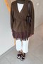 Chiffon Detail Cardigan Brown - 2