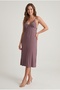 Women's Dusty Rose Lace Detailed Strap Nightgown and Long Dressing Gown Home Wear Set - 4