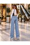 Sparkling Stones, Modern Cut - Women's High Waist Stone Detailed Pocketed Wide Leg Jean Denim Pants - 3