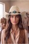 Women's Suede Festival Hat Adjustable Turquoise Stone Bohemian Ajda Drawstring Cowboy Hat - 5