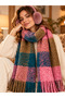 Women's Plaid Shawl Scarf Fringed Soft Textured Winter Thick Shoulder Shawl and Dusty Rose Plush Ear Muff