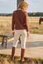 Brown Crew Neck Long Sleeve Leaf Patterned Stoned Hem Ribbed Casual Knitwear Sweater 65 64 - 9
