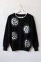 Black Crew Neck Long Sleeve Rose Patterned Stoned Ribbed Hem Casual Knitwear Sweater 69 68 - 2