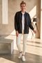 Black Bomber Collar Long Sleeve Zippered Ribbed Hem Three Thread Non-Embossed Knitted Bomber Jacket 69 67 - 6