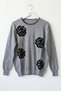 Gray Melange Crew Neck Long Sleeve Rose Patterned Stoned Hem Ribbed Casual Knitwear Sweater 69 68 - 2