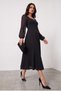 Women's Square Neck Stone Detailed Chiffon Long Sleeve Flared Midi Dress 36-50 Size 2842 - 4
