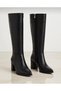 Women's Heeled Long Boots Women's Black Zippered Below the Knee Length Heeled Boots - 4