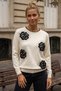 Ecru Crew Neck Long Sleeve Rose Patterned Stoned Ribbed Hem Casual Knitwear Sweater 69 68 - 5