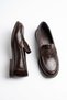 Olep Flat Toe Stitched Women's Loafer Ballet Flats Brown Wrinkled - 3