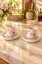 Pink Floral Patterned 2-Person Ceramic Turkish Coffee Cup Set 4-Piece Coffee Set with Saucers
