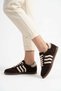 Pelores double-faced genuine leather women's sneakers with side stripe - coffee suede - 3