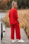 Red Crew Neck Pocketed Double Set Elastic Waist Jacquard Knitwear Top and Bottom Set 62-97 68-70 - 8