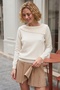 Ecru Asymmetrical Collar Long Sleeve Sectioned Piece Knitwear Ribbed Hem Casual Knitwear Sweater 61 60 - 3