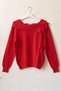 Red Asymmetrical Collar Long Sleeve Sectioned Piece Knitwear Collared Skirt Ribbed Hem Casual Knitwear Sweater 61 60 - 2