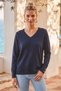 Navy Blue V-Neck Cuffed Sleeves Slim Shimmering Casual Knitwear Sweater 65 65 - 3