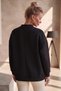 Black Bomber Collar Long Sleeve Zippered Ribbed Hem Three Thread Non-Embossed Knitted Bomber Jacket 69 67 - 8