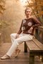 Brown Crew Neck Long Sleeve Rose Patterned Stoned Ribbed Hem Casual Knitwear Sweater 69 68 - 7