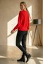Red Crew Neck Long Sleeve Casual Knitwear Sweater with Pearl and Stone Detail on Collar and Cuff 61 60 - 6