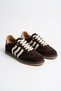 Pelores double-faced genuine leather women's sneakers with side stripe - coffee suede - 2