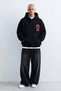 Men's Back Velvet Print Hooded Sweatshirt - Black - 2