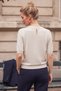 Ecru Crew Neck Short Sleeve Back Neck Drop Low-Cut Glittery Knit Sweater 63 60 - 7