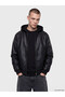 Rmz Gi̇yi̇m Farkiyla Standard Fit Hooded Men's Leather Look Coat